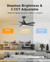 CubiCubi Ceiling Fan, 42" Black Ceiling Fans with Lights and Remote/APP Control, Quiet, 3000-6500K Dimmable, Modern Ceiling Fan with Light for Indoor Bedroom, Living Room, Kitchen CubiCubi
