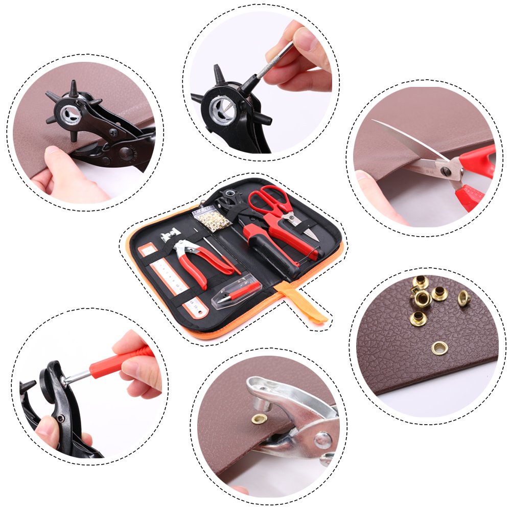 Glarks Heavy Duty Adjustable Metal Hole Punch Pliers Revolving Leather Belt Hole Punch with Eyelet Pliers Tool Kit for Belt, Watch Bands, Saddle, Shoes, Crafts Glarks