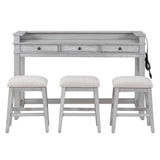 Merax Rustic 4-Piece Bar Table Set with Stools, Storage Drawers, USB Port & Power Strip - Gray & Beige Merax