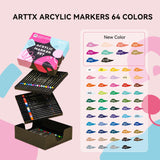 Arrtx Acrylic Paint Markers 64 Colors, Dual Tip Acrylic Paint Pens with Fine Tip and Brush Tip, Art Supplies for Rock Painting, Wood, Ceramic, Fabric, Glass, Card Making, DIY Crafts Arrtx
