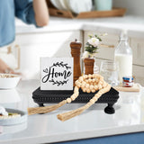 dwellington Farmhouse Display Wood Riser, 12" Decorative Black Beaded Pedestal Stand, Square Tiered Tray Decor for Kitcher Decor, Countertop dwellington