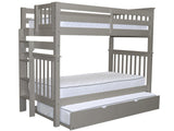 Bedz King Tall Bunk Beds Twin over Twin Mission Style with End Ladder and a Twin Trundle, Gray Bedz King