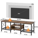 VECELO Industrial TV Stand for 65 Inch Television Cabinet 3-Tier Console with Open Storage Shelves, Entertainment Center Metal Frame for Living Room, Bedroom, 55 Inch, Dark Brown VECELO