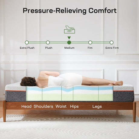 Marsail Queen Mattress, 10-inch Gel Memory Foam Mattress, Medium-Firm Queen Mattress in a Box for Pressure Relief & Support, Breathable Cooling Queen Size Mattress with Zippered Cover Marsail
