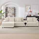 MAKIAAP 114" Corduroy Sectional Modular Couch with Bluetooth Speakers, L Shaped Couches Comfy Deep Sofa with Console, USB Charger, Cup Holders, Storage, Ottoman for Living Room (Beige, 114in) MAKIAAP