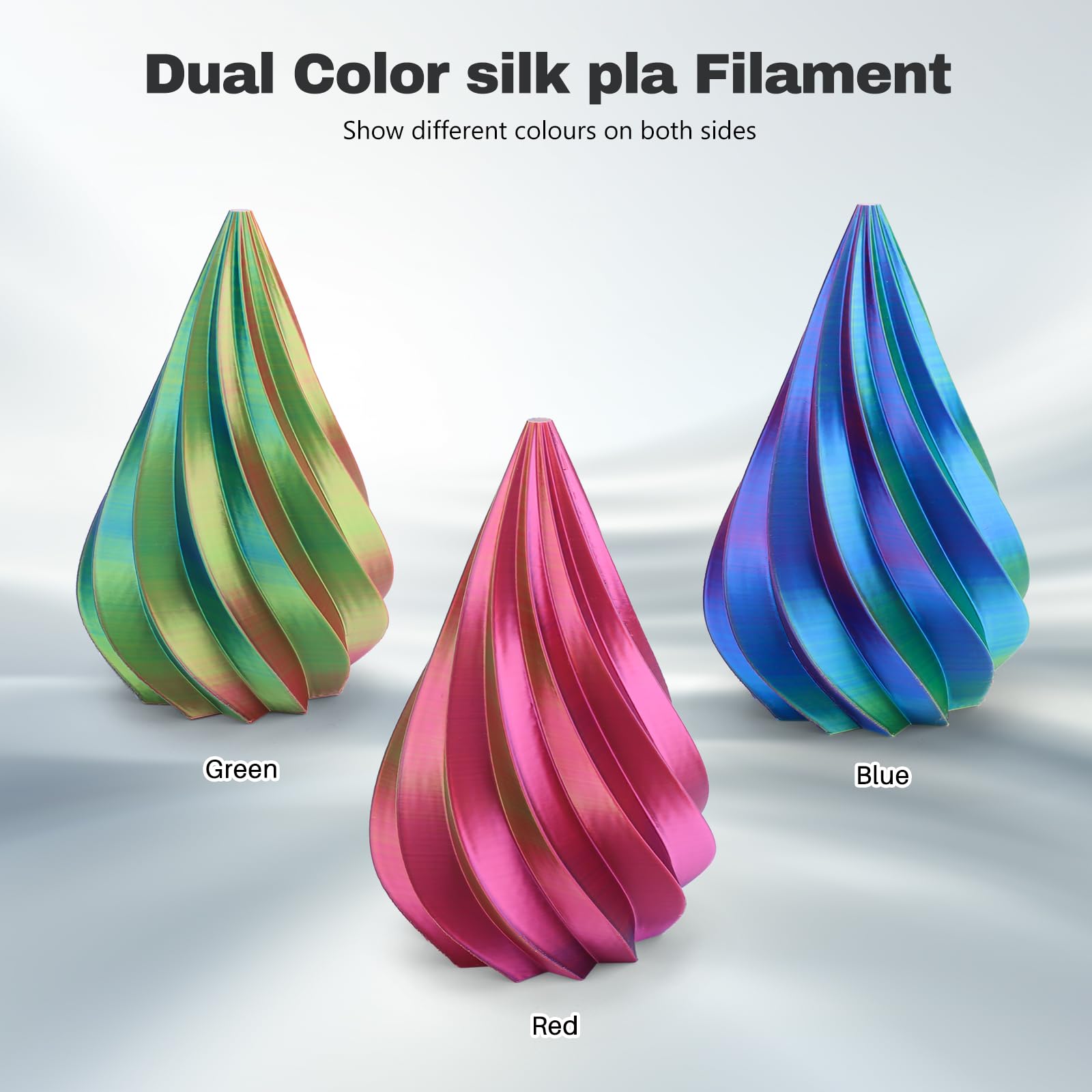 3DHoJor Silk PLA Filament 1.75mm Red Green Blue Triple Color PLA 3D Printer Filament 3 in 1 Coextrusion 1KG Spool(2.2lbs) 3D Printing Filament Dimensional Accuracy +/- 0.03mm - WoodArtSupply