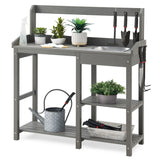 Psilvam Outdoor Potting Bench with Sink for All-Weather Gardens, HDPE Potting Benches for Outside, Planting Table for Garden, Patio and Lawn (Grey) Psilvam