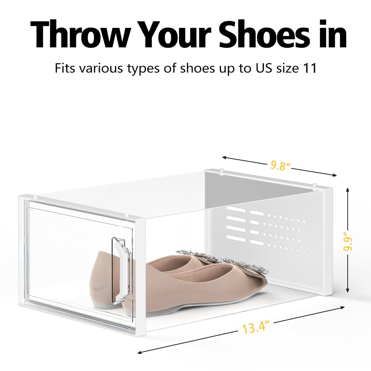 SEE SPRING X-Large Shoe Storage Box Fit Size 11, Clear Plastic Stackable Shoe Organizer for Closet, Space Saving Sneaker Shoe Rack Containers Bins Holders for Entryway, Under Bed, 12 Pack Clear SEE SPRING