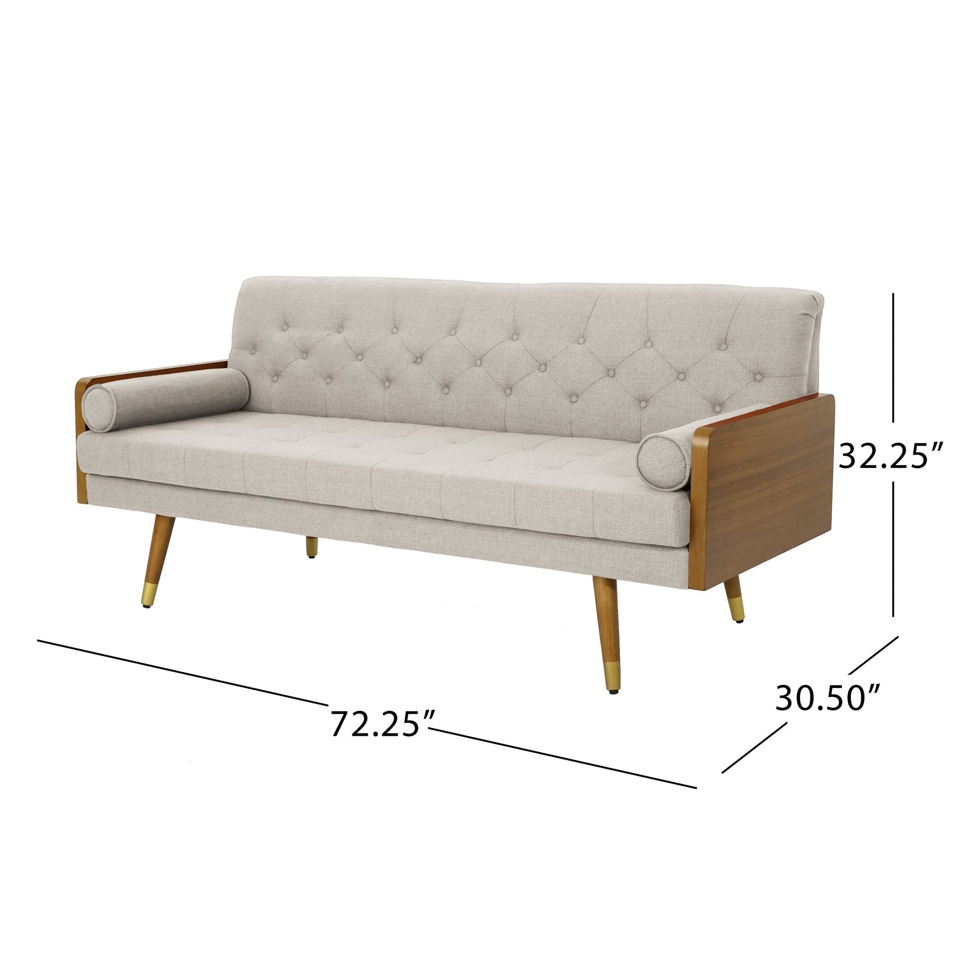 Christopher Knight Home Aidan Mid Century Modern Tufted Fabric Sofa, Beige - WoodArtSupply