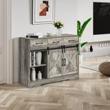 Chic Grey Farmhouse Wine Cabinet and Coffee Bar with Sliding Barn Doors and Ample Storage WoodArtSupply