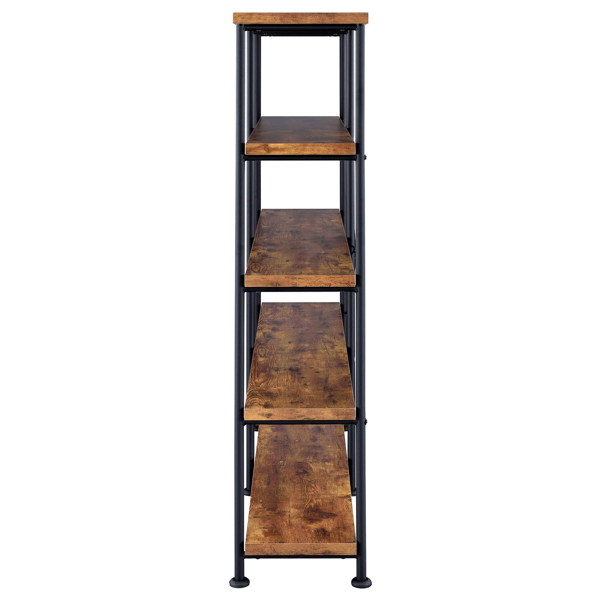 Coaster Home Furnishings Analiese Rustic Industrial 4-Tier Double Bookcase Etagere Bookshelf Office Storage Book Shelf Engineered Eco-Friendly Wood Laminate Sturdy Black Steel Rustic Nutmeg 801543 Coaster Home Furnishings