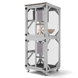 GUTINNEEN Catio Outdoor Cat Enclosure Mobile Cat House Indoor On Wheels with Scratch Post, Hammock, Resting Box, Platform, Tarp Roof 62.8", Grey GUTINNEEN