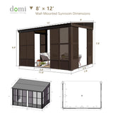 Domi 8x12FT Sunroom,Wall Mounted Gazebo Solarium with Front Door, Both Side Entrance, Galvanized Steel Sloping Roof, Moveable PC Screen, Outdoor Permanent Sun Room Lean to Gazebo for Deck Patio domi outdoor living