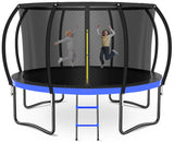 Zevemomo Outdoor Trampoline for Kids and Adults, 12FT 14FT Trampoline with Curved Poles Reinforced Enclosure, Recreational Trampolines with Ladder & Enclosure Net Blue Zevemomo