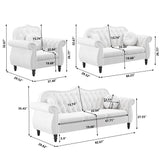 AVZEAR 3-Piece Living Room Sectional Sofa Set, Mid-Century Modern Chesterfield Upholstered Velvet Sofa Couch, Classic Tufted Button White Couch with Nailhead Trim for Living Room, Office (White) AVZEAR