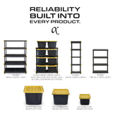 BLACK & YELLOW 4-Tier Heavy Duty Plastic Storage Shelving Unit, 100lbs/shelf (55" x 24" x 20"), for Indoor/Outdoor Organization, Modular Rack, Extremely Durable, Made in The USA [2 Pack] BLACK & YELLOW
