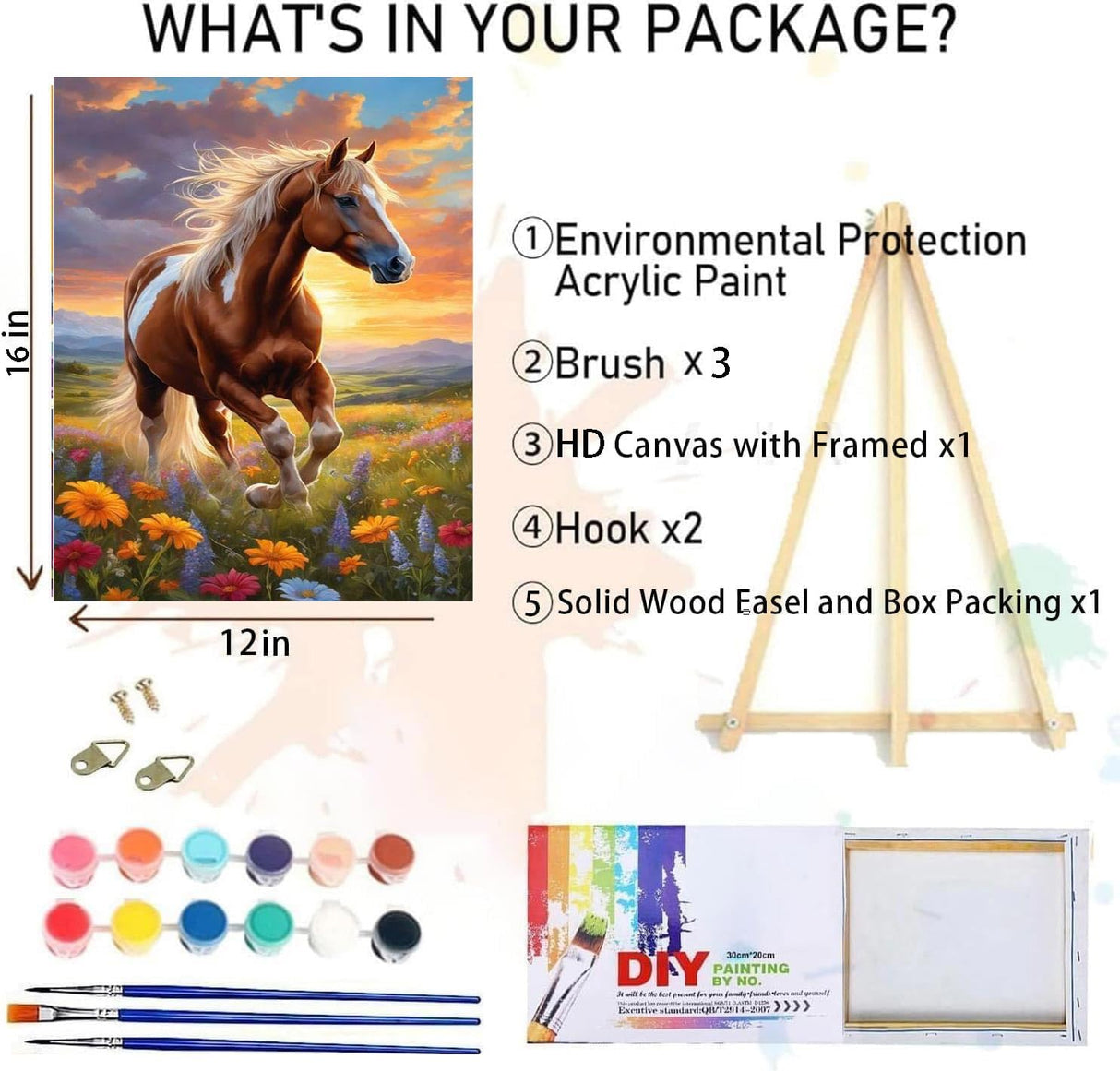 MIRCVSH Horse Paint by Numbers Kit for Adults, Framed Animals Paint by Number Kit on Canvas with Wooden Easel for Home Wall Decor, 12x16 Inch MIRCVSH