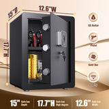 2.3 Cu Ft Safe Box Quick-access Gun Safe with Adjustable Shelf Safes for Home Documents Biometric Fingerprint Safe Box Waterproof With Alarm Lock box for Office Hotel Home ZIWJHK