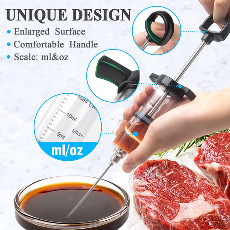 Tri-Sworker Plastic Meat Injector Kit for Smoker with 3 Flavor Food Syringe Needles, Ideal for Injecting Marinade into Turkey, Meat, Brisket; 1-OZ; Including Paper User Manual, Recipe E-Book (PDF) Tri-Sworker