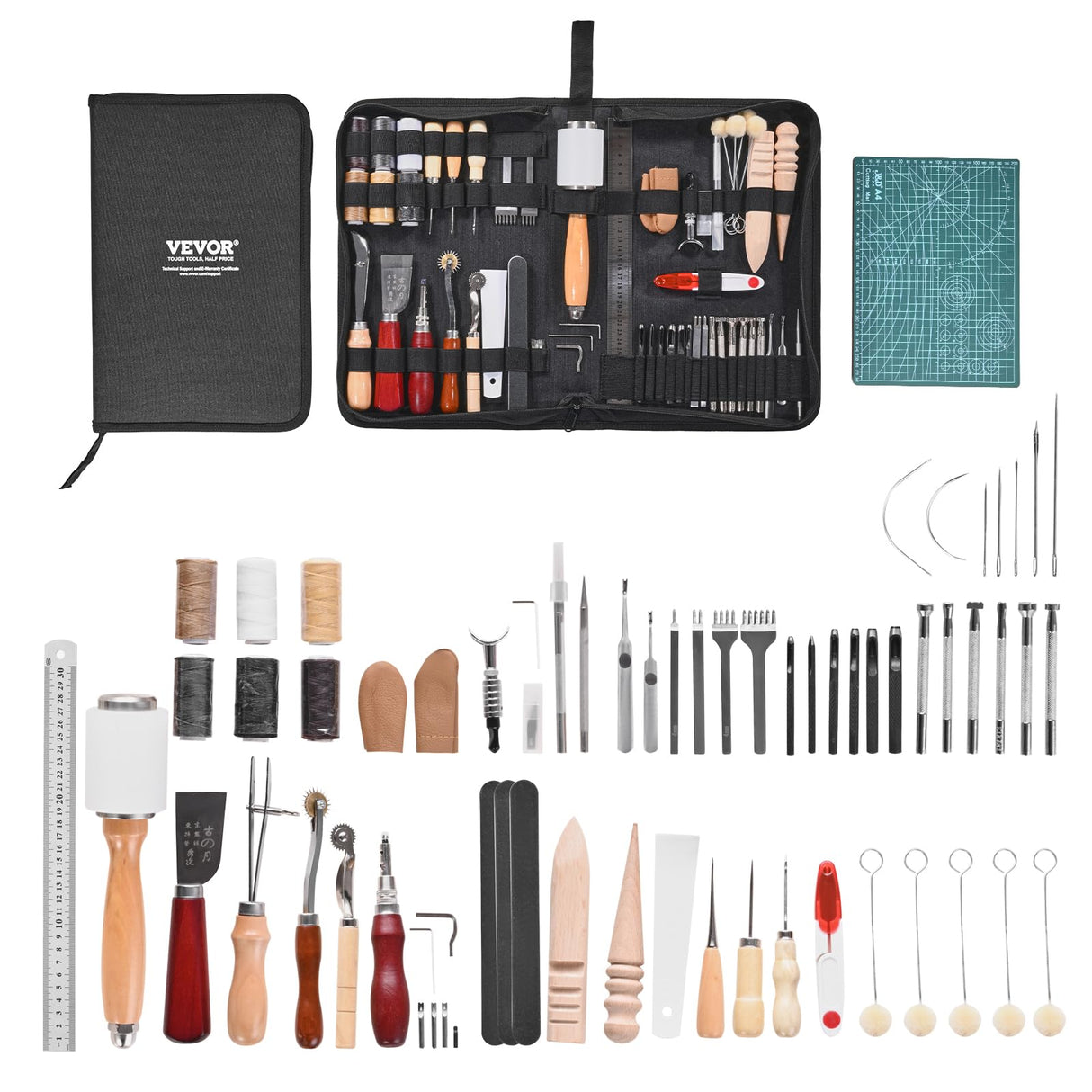 VEVOR Leather Working Tools Kit, 59 PCS Leather Craft Tools with Portable Canvas Storage Bag, Engraving Punching Sewing Stamping Sanding Tools, Ideal for Beginners DIY Enthusiasts and Professionals VEVOR