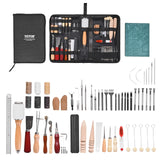 VEVOR Leather Working Tools Kit, 59 PCS Leather Craft Tools with Portable Canvas Storage Bag, Engraving Punching Sewing Stamping Sanding Tools, Ideal for Beginners DIY Enthusiasts and Professionals VEVOR