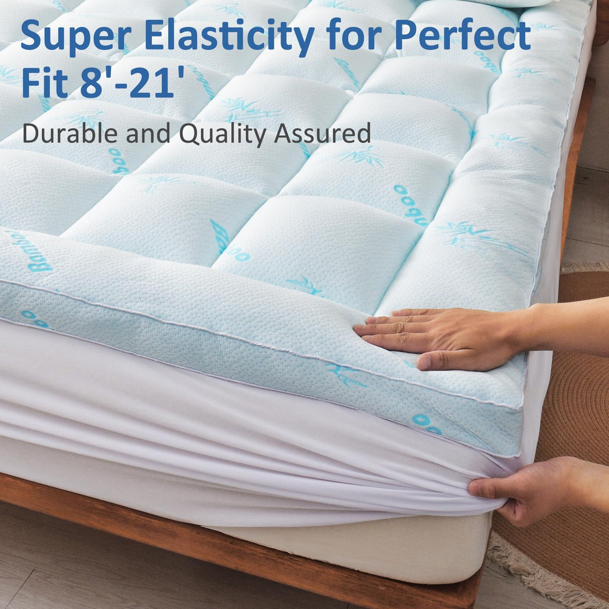 Favorland Mattress Topper King Size - Cooling Extra Thick Breathable Viscose Made from Bamboo Mattress pad - Soft Quilted Fitted Mattress Cover with 900 GSM Down Alternative Fill (8-21”Deep Pocket) Favorland