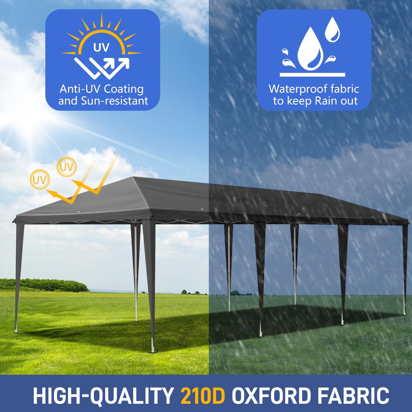 Outvita 10x30ft Ez Pop Up Outdoor Canopy Tent, Portable Commercial Instant Tent with Carry Bag for Party Wedding Birthday BBQ Events