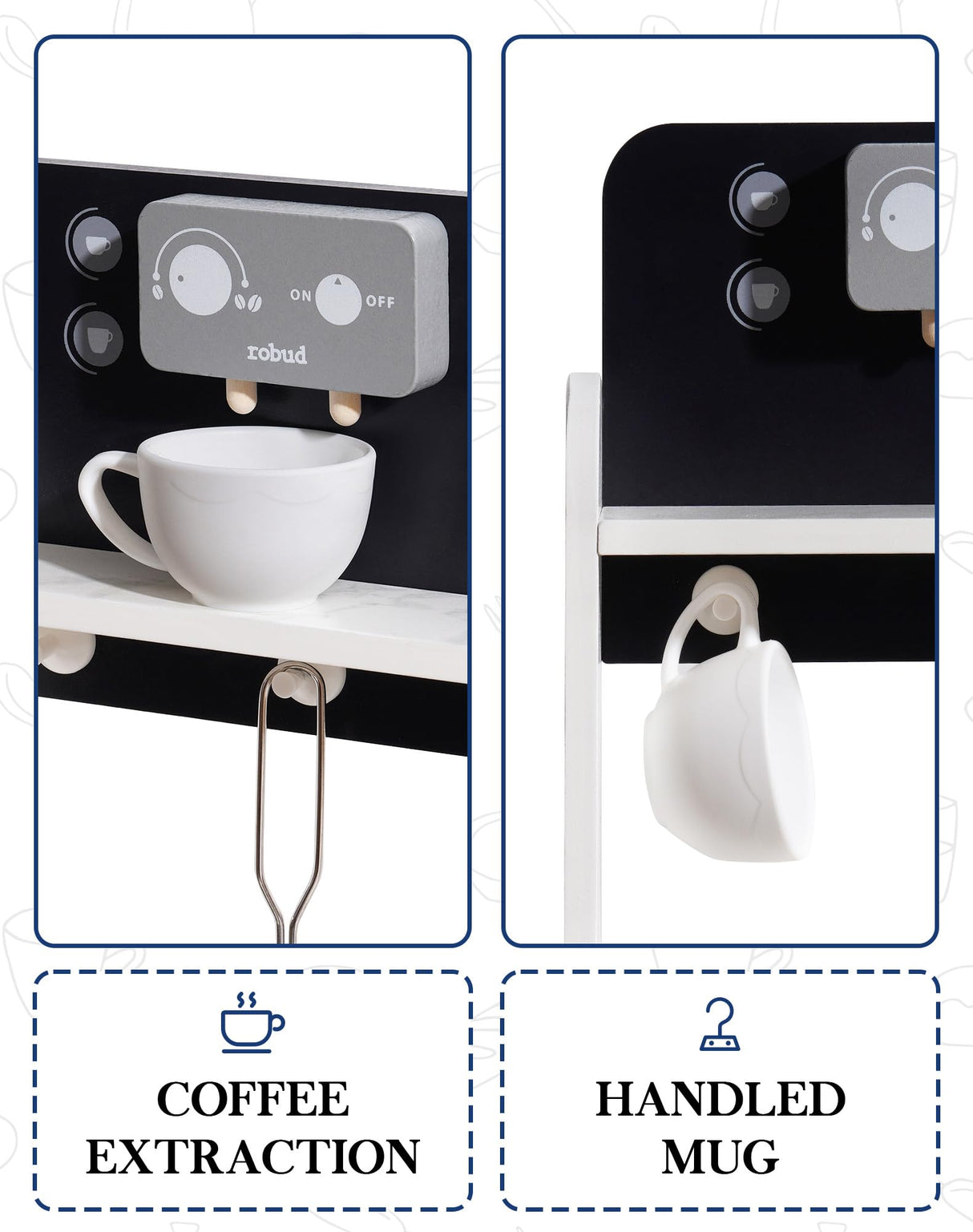 ROBUD Play Kitchen Set - Wooden Marble-Style Kitchen Playset with Realistic Stove, Oven & Sink for Kids Ages 3+ ROBUD