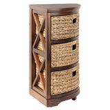 Hampton Meadows 3 Tier X-Side Corner Table Storage Cabinet with 3 Wicker Baskets, Walnut eHemco
