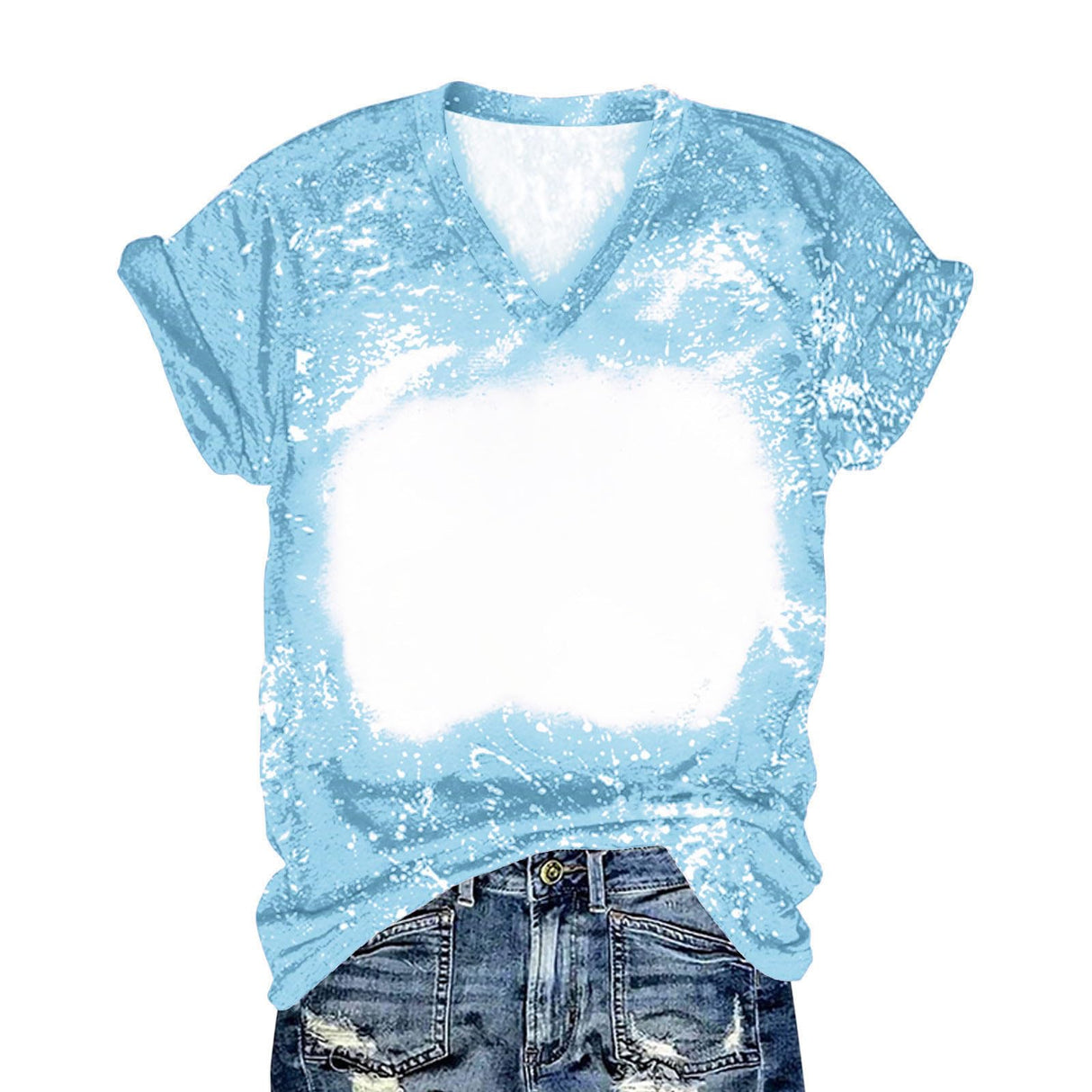 Ceboyel Women Bleached Sublimation T Shirts 2024 Polyester Blanks Tshirts Short Sleeve Cute Graphic Tee Tops Items Clothes Womens Western Tops Light Blue XL Ceboyel