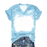 Ceboyel Women Bleached Sublimation T Shirts 2024 Polyester Blanks Tshirts Short Sleeve Cute Graphic Tee Tops Items Clothes Womens Western Tops Light Blue XL Ceboyel