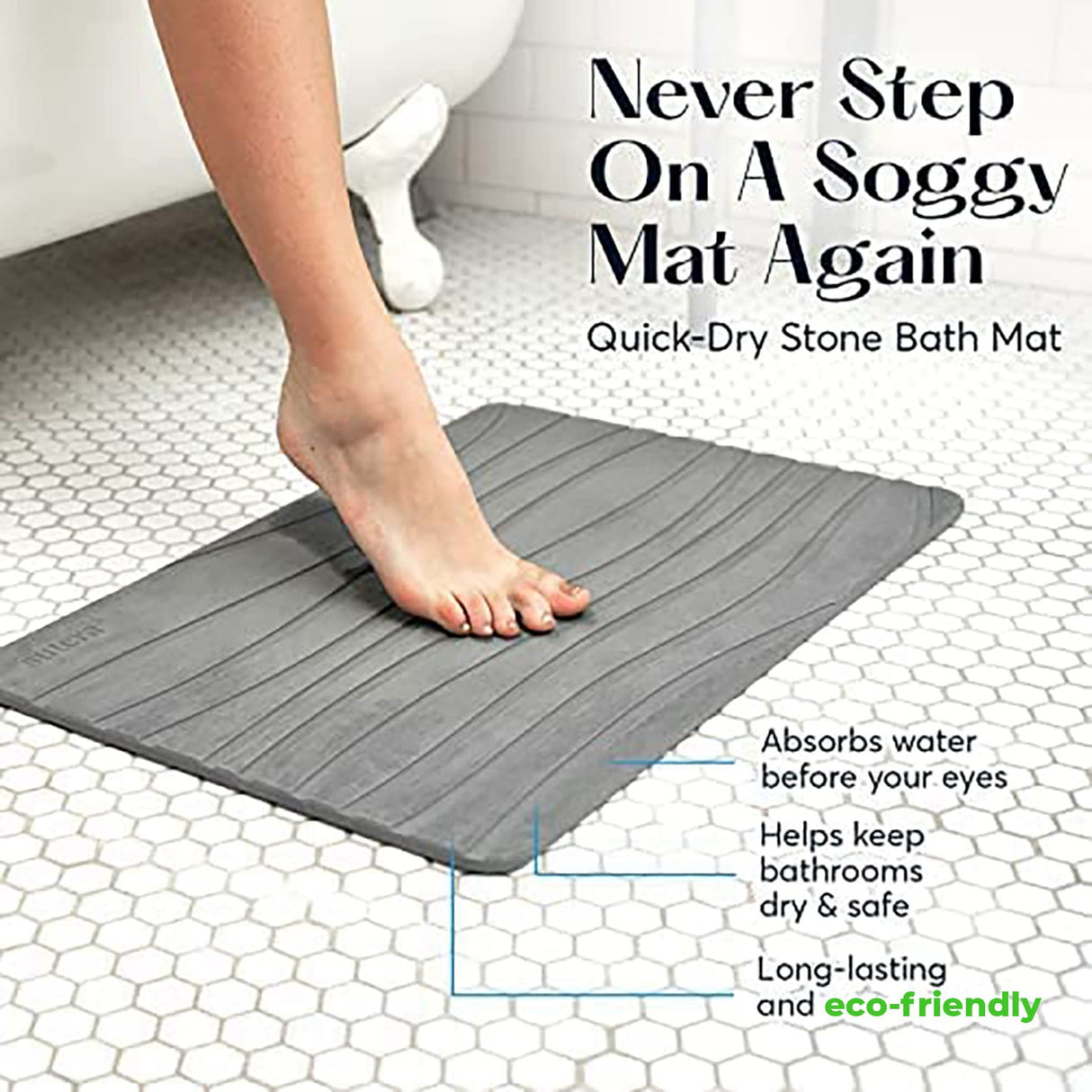 SUTERA - Stone Bath Mat, Diatomaceous Earth Shower Mat, Non-Slip Super Absorbent Quick Drying Bathroom Floor Mat, Natural, Easy to Clean (23.5 x 15 Gray) SUTERA