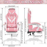 Gaming Chair with LED Lights Massage Ergonomic Video Game Chairs with Footrest High Back Reclining Computer Chair with Lumbar Support Adjustable Footrest Pink and White VANSPACE
