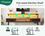 AODK Electric Standing Desk with 2 Drawers & Keyboard Tray and USB & LED Lights, 47inch Rustic Brown, Height Adjustable Desk with Power Outlets & LED Lights, Stand Up Desk with Monitor Shelf AODK