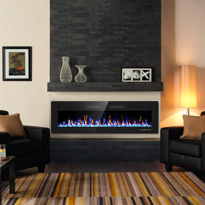 60 inch Electric Fireplace Inserts and Wall Mounted with Remote Control & Touch Screen 1500W Fireplace Heater with Timer