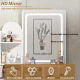 FUFU&GAGA Vanity Set with Rectangular Mirror, Makeup Vanity Dressing Table with 5 Drawers, Shelves, Dresser Desk and Cushioned Stool Set (B White/Lighted Mirror) FUFU&GAGA