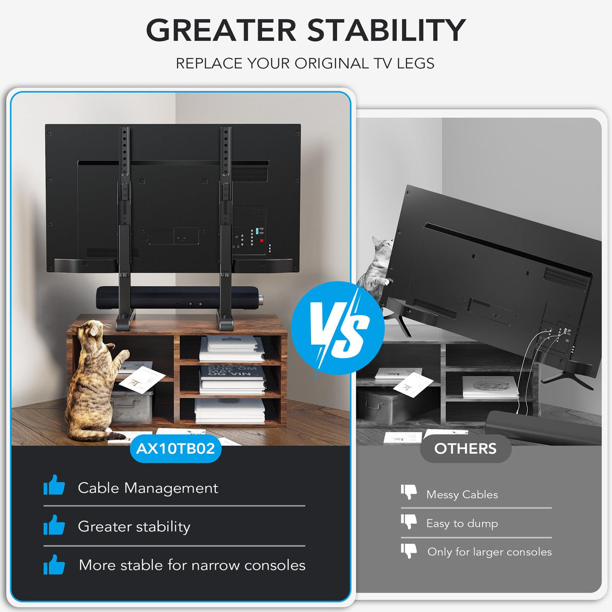 Universal TV Stand, Table Top TV Stand Base Wobble-Free Replacement for Most 24 to 80 Inch LCD LED TVs, 7 Height Adjustable TV Legs Hold up to 150lbs, Max VESA 800x500mm, Black AX10TB02 AX WABER