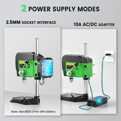 Taskstar Mini Drill Press,Benchtop Drill Press Electric & Battery Powered,2200/3000/3800/4600RPM Cordless Bench Drill Press, Adjustable Depth & Table B10 0.6-6.5mm - WoodArtSupply