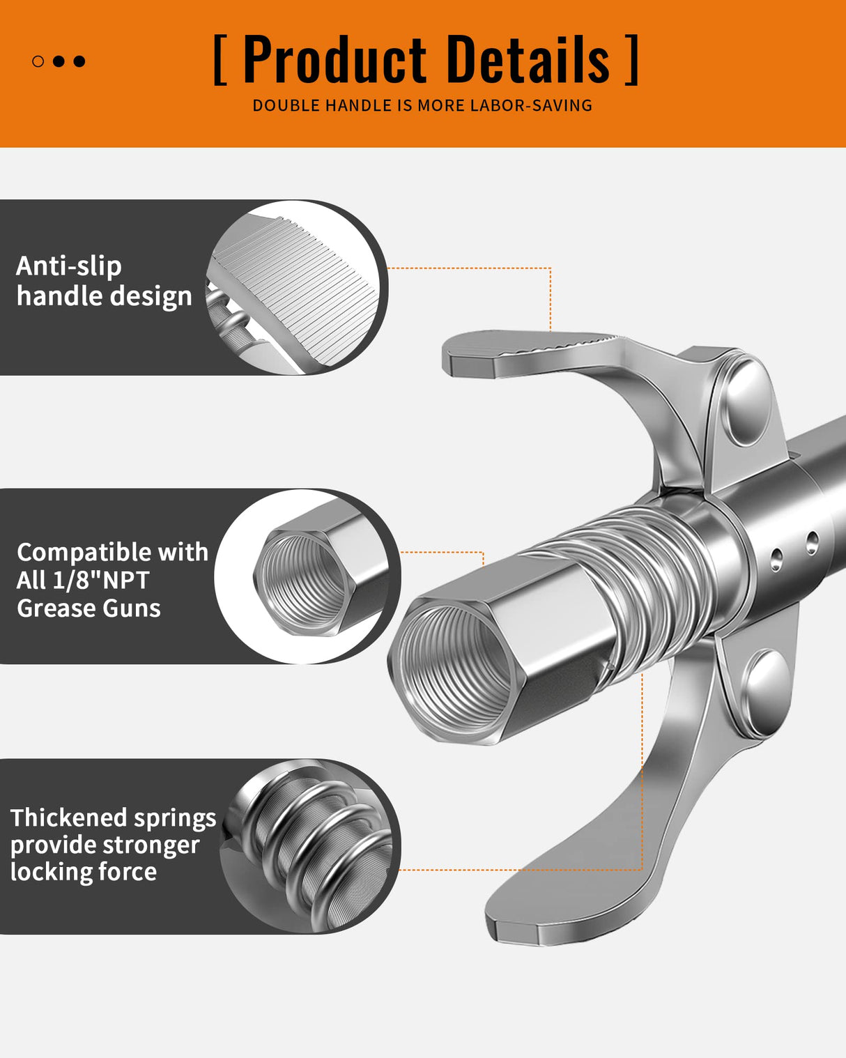 MASRIN Grease Gun Coupler-Grease Gun Tip,Grease Fittings,Duty Quick Release Grease Coupler Compatible with All Grease Guns 1/8" NPT Ends,Upgrade to 12000 PSI MASRIN
