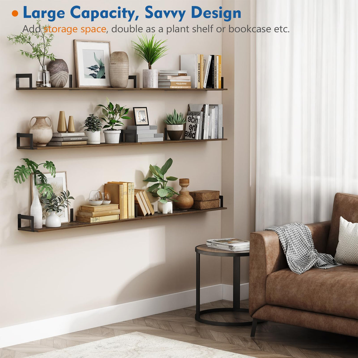 Harwaya Floating Shelves for Wall 36 Inches Long 8 Inch Deep, Large Wall Book Shelves for Bedroom, Rustic Wood Hanging Bookshelf for Living Room Office Kitchen Closet Organizers and Storage - Set of 3 Harwaya