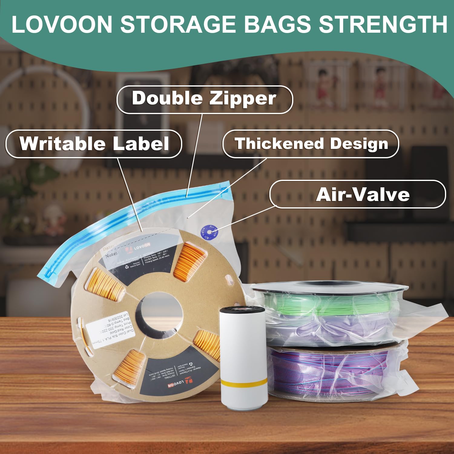 LOVOON Filament Storage Bags 30pcs, 3D Printer Filament Storage Bags Vacuum Sealed Kit with 30pcs Desiccant, Auto Pump, Perfect for 3D Filament Storage or Using After Filament Dryer Box - WoodArtSupply