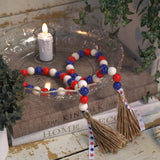 Patriotic Wood Bead Garland,YuanDe 2pcs 4th of July American Wooden Beads String Jute Rope Tassel,Farmhouse Rustic Hanging Bead Garland for Memorial Independence Day Vase Tiered Tray Wall Decor Gift YuanDe