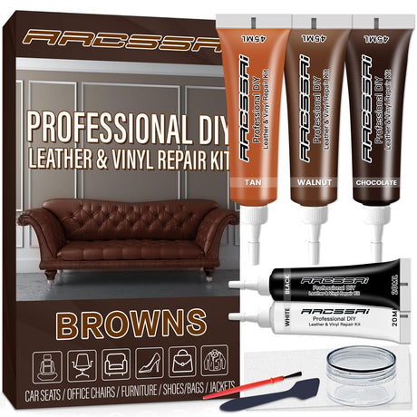 ARCSSAI ARCSSAL Brown Leather Repair Kit for Furniture, Leather Couch Repair Kit for Sofa, Jacket, Car Seats and Purse with Super Easy Instructions, Restores Any Material, Bonded, Pleather, Genuine ARCSSAI ARCSSAL