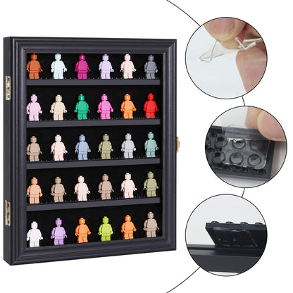 VERANI Minifigures Miniature Display Case Collectibles Display Box Wall Mount Figure Display Curio Cabinet with Lockable Anti Dust Door for Small Objects Lockable Removable Shelves - Small Black