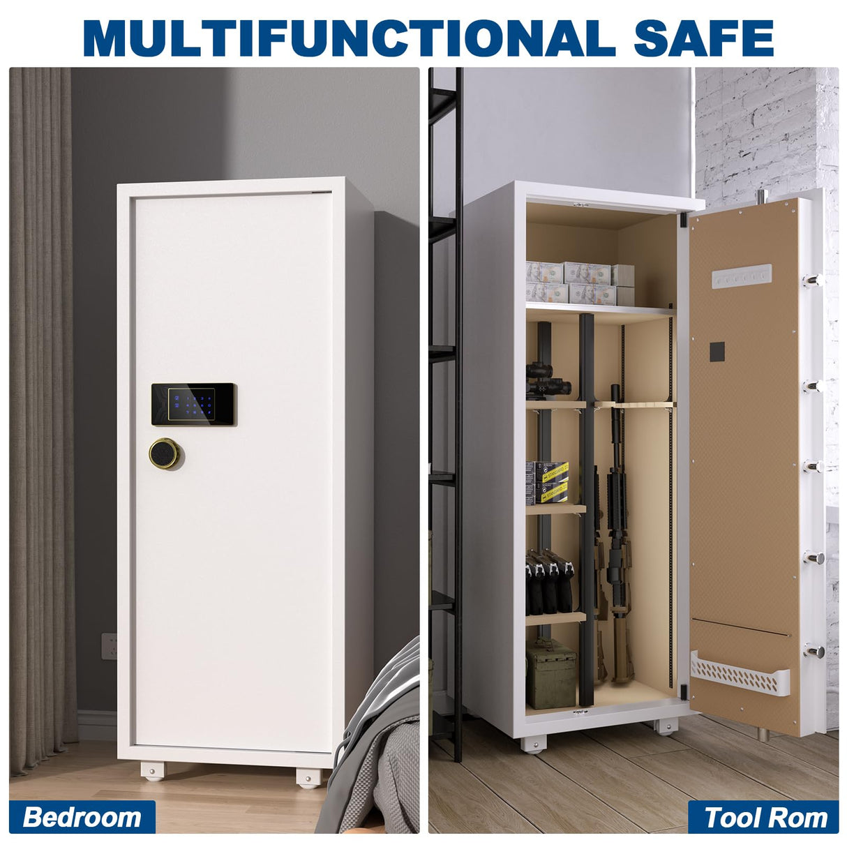 TIGERKING 【𝟐𝟒𝟑 𝐋𝐁𝐒】 2025 𝑯𝒆𝒂𝒗𝒚 𝑫𝒖𝒕𝒚 6-8 Gun Safe, Large Gun Safes for Home Rifle and Pistol, Gun Cabinets for Rifles and Shotguns with 3 Removable Shelf, White TIGERKING