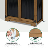 Ketive Outdoor Storage Cabinet Wood & Metal, Tall Tool Shed with Weatherproof, Double Lockable Doors, Removable 3 Shelves, Adjustable Feet for Patio, Garden, Backyard, Lawn, 32" x 15.5" x 66" (Brown) ketive