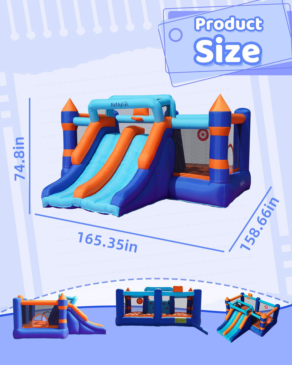 AirMyFun Inflatable Bounce House, Bouncy House with Double Slide,Jumping Bouncing House, Bounce Castle for Kids Indoor Outdoor, Playhouse with Basketball Rim, Pitching Game AirMyFun
