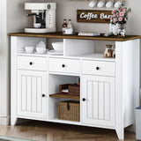 Elegant White Coffee Bar Cabinet with Storage - 47'' Farmhouse Buffet with 3 Drawers, 2 Doors, and Open Shelf 4ever2buy