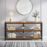 Tribesigns 55-Inch Industrial Sofa Table, 3-Tier Console Table with Metal Frame and Open Shelves, Modern Decorative Shelf, Open TV Shelf for Living Room, Entryway, Hallyway (Brown and Black) Tribesigns