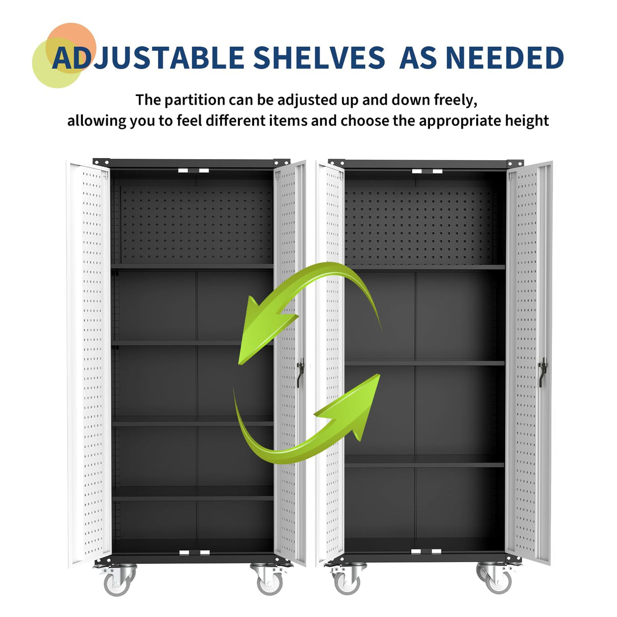 GarveeHome 72 in Steel Rolling Tool Cabinet with Lock | Heavy-Duty Garage Storage w/ 4 Adjustable Shelves & Pegboard | Industrial Organizer for Workshop Home GarveeHome